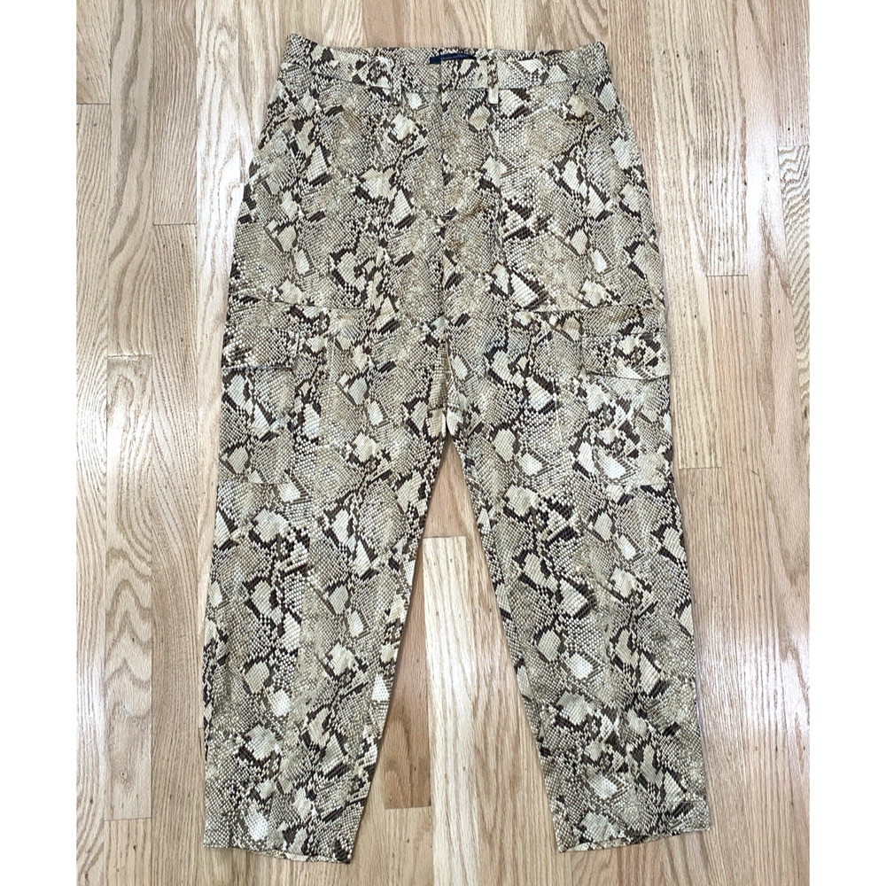 Banana Republic 100% Silk Size 8 Snake Print Cargo Pants Brown Statement Piece